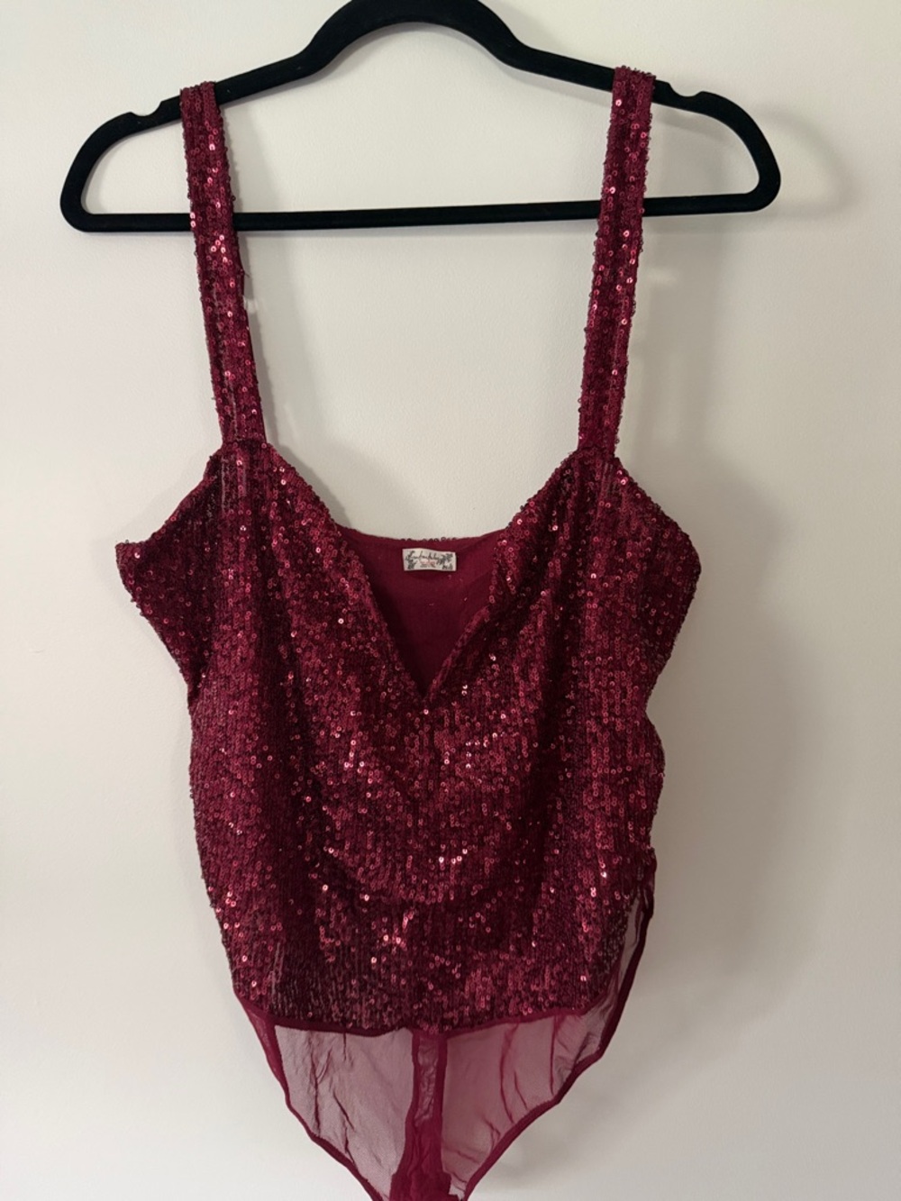 Free People Burgundy Sequin Bodysuit